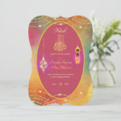 NIKAH – イスラムピ華美ンク金ゴールド結婚式の招待 招待状 (スタンド正面)