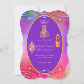 NIKAH – イスラーム華美パープル金ゴールド結婚式の招待 招待状 (正面)