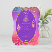 NIKAH – イスラーム華美パープル金ゴールド結婚式の招待 招待状 (スタンド正面)