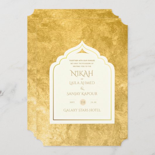 NIKAH – イスラーム華美モスク金ゴールドのインビ結婚ット 招待状 (正面/裏面)
