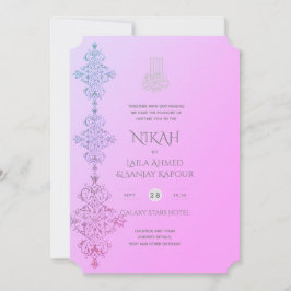NIKAH – イスラーム華美金ゴールド赤面ピンク結婚ズInv 招待状