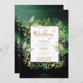 NIKAH – エメラルドグリーン金ゴールドイスラム結婚式 招待状 (正面/裏面)