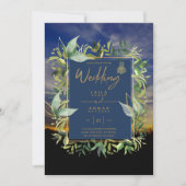 NIKAH – ブルー金ゴールドイスラム結婚式招待状 招待状 (正面)