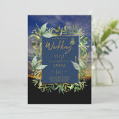 NIKAH – ブルー金ゴールドイスラム結婚式招待状 招待状 (スタンド正面)