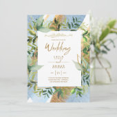 NIKAH – ブルー金ゴールドイスラム結婚式招待状 招待状 (スタンド正面)