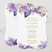 NIKAH 結婚式招待状 - ワリーマ 紫 花 モダン ゴールド 招待状 (正面/裏面)