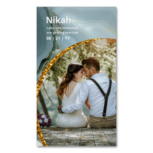 NIKAH - 結婚 Budget Agate金ゴールドティール（緑がかった色）写真 マグネット名刺 (正面縦)