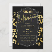 NIKAH -金ゴールドモダングリッター予算の結婚式の招待 招待状 (正面)
