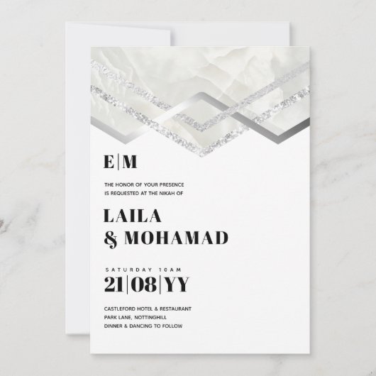 NIKAH - bUDGET結婚式招待状シルバースパークル (正面)