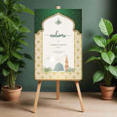 Nikah Welcome Sign Islamic Emerald & Gold Masjid アクリルサイン