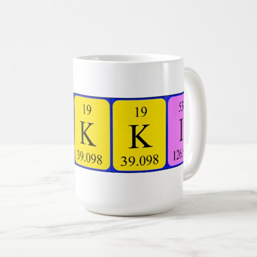 Nikkiの周期表の名前のマグ コーヒーマグカップ (正面右)