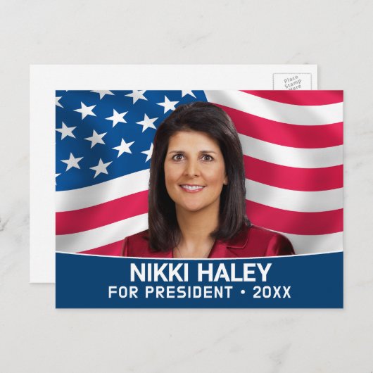 Nikki Haley – アメリカ国旗を持つキャンペーンの写真 ポストカード (正面/裏面)