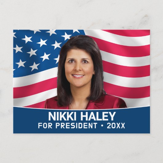 Nikki Haley – アメリカ国旗を持つキャンペーンの写真 ポストカード (正面)