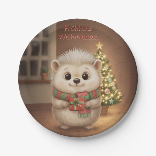 Niko mit Geschenk und Tannenlicht ペーパープレート (正面)