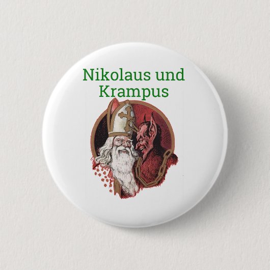 NikolausおよびKrampusのドイツ人のクリスマス 缶バッジ (正面)