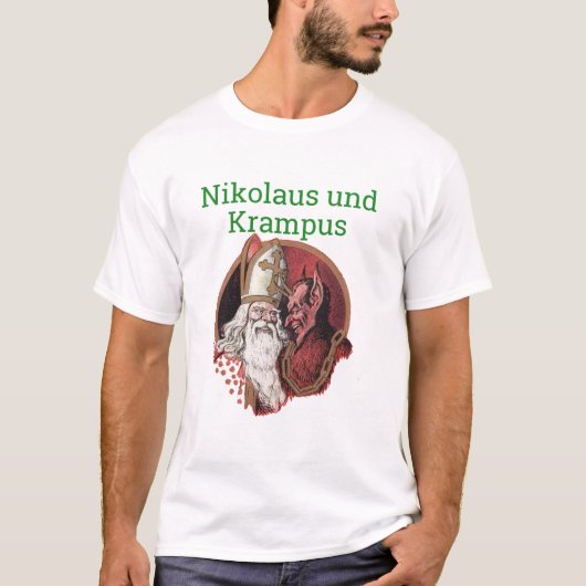 NikolausおよびKrampusのドイツ人のクリスマス Tシャツ (正面)