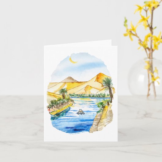 Nile River Egypt Watercolor カード (黄色い花)