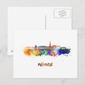Nimes skyline in watercolor ポストカード (正面/裏面)