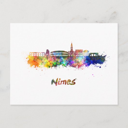 Nimes skyline in watercolor ポストカード (正面)