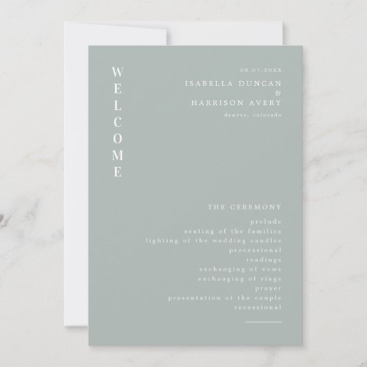 NINAセージグリーンボミニマルヘミアン結婚式 プログラム (正面)