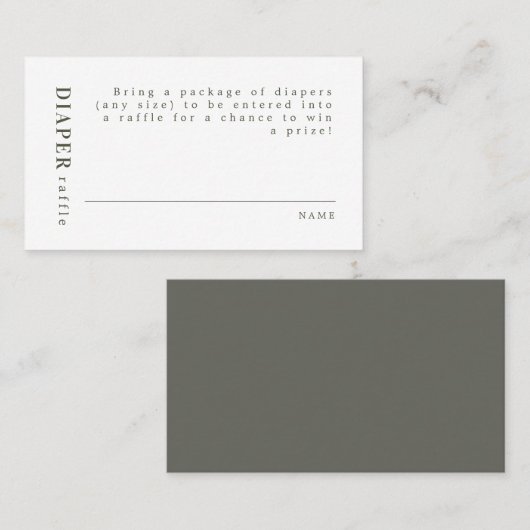 NINAセージミニマルモダングリーンおむつラッフル プレイスカード (正面/裏面)