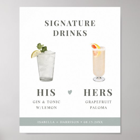 NINAセージ緑のシグネチャー彼と彼女のサインを飲む ポスター (正面)