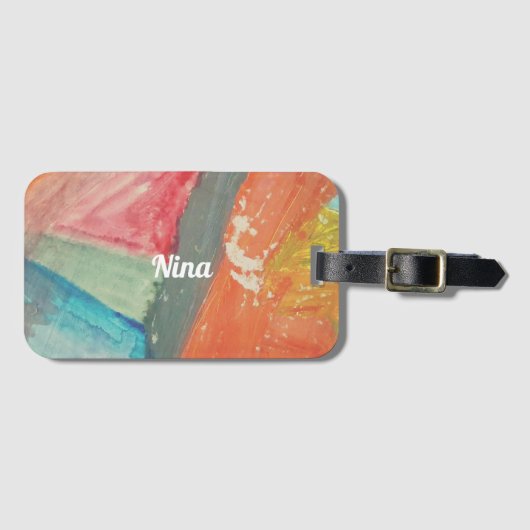 Nina オリジナル サンセット アブストラクト アート 荷物タグ ラゲッジタグ (正面横)