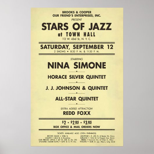 Nina Simone - Horace Silver - J.J. Johnson jazz ポスター (正面)