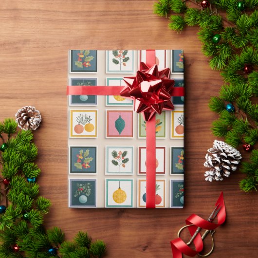 Nine Christmas Ornaments in Bold Frames ラッピングペーパー (クリスマスギフト)