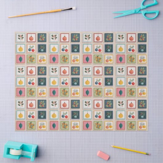 Nine Christmas Ornaments in Bold Frames 薄葉紙 (クラフト)