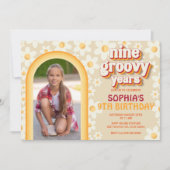 Nine Groovy Years 9th誕生日写真招待状 | ノートカード (正面)