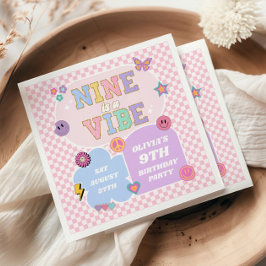 Nine Is A Vibe おしゃれパッチ 9歳の誕生日パーティー スタンダードカクテルナプキン