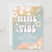 NINE is a Vibe ヒッピーダイジー 70年代レトロ誕生日 招待状 (正面)