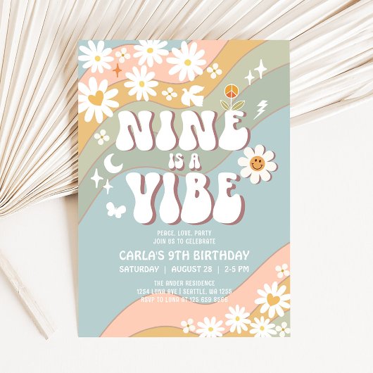 NINE is a Vibe ヒッピーダイジー 70年代レトロ誕生日 招待状
