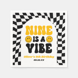 Nine Is A Vibe レトロ 9歳の誕生日パーティー スタンダードカクテルナプキン