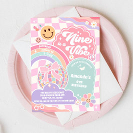 Nine Is A Vibe Groovy Rainbow Disco 9th Birthday 招待状