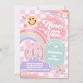 Nine Is A Vibe Groovy Rainbow Disco 9th Birthday  招待状 (正面)