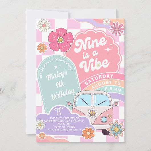 Nine is a Vibe Rainbow Daisy Birthday 招待状 (正面)