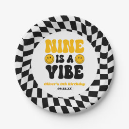 Nine Is A Vibe Retro Ninth 9th Birthday Party ペーパープレート