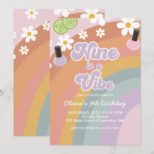Nine is a vibe Spa レインボー9歳の誕生日 招待状