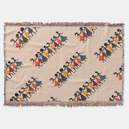 Nine Ladies Dancing Cut-Out Stencil Retro Style 4 スローブランケット