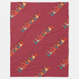 Nine Ladies Dancing Mid-Century Retro Cut-Out 2 フリースブランケット