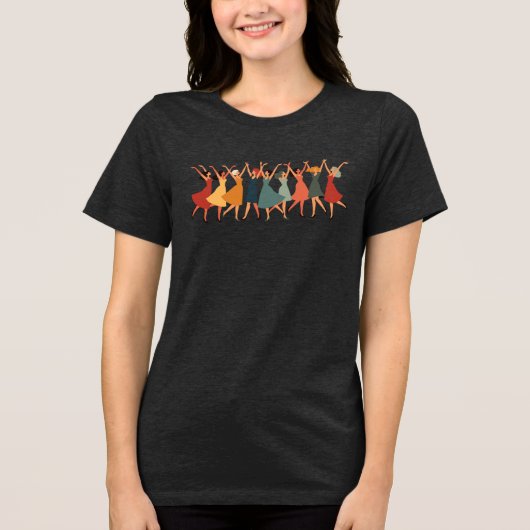 Nine Ladies Dancing Mid-Century Retro Cut-Out 3 トライブレンドTシャツ (正面)