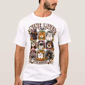 Nine Lives After Midnight Halloween Cats T-Shirt Tシャツ