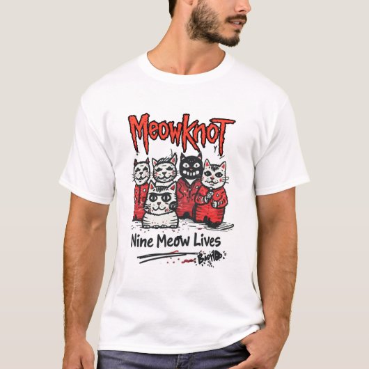 Nine Meow Lives – Metal Cat Band Parody Tシャツ (正面)