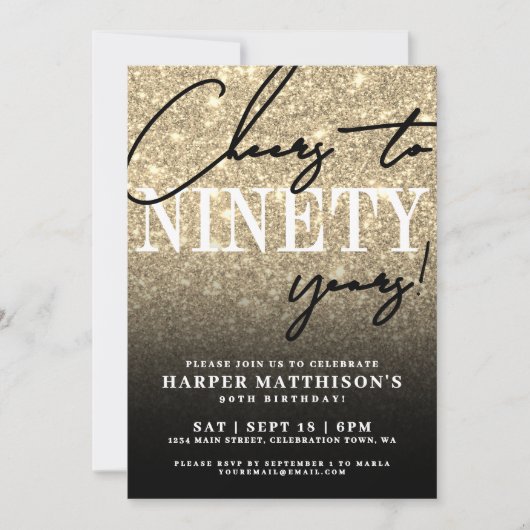 Ninety Black Gold 90th Birthday Party 招待状 (正面)