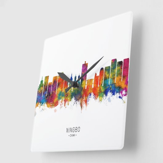 Ningbo China Skyline スクエア壁時計 (傾斜)