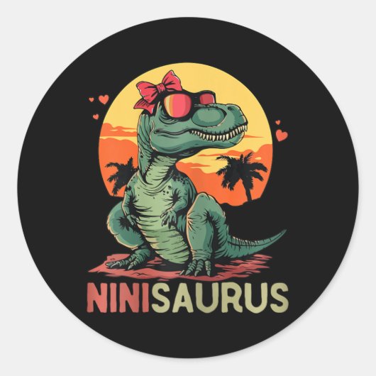 Ninisaurus Dino Dinosaur Nini-saurus T-rex Mother' ラウンドシール (正面)