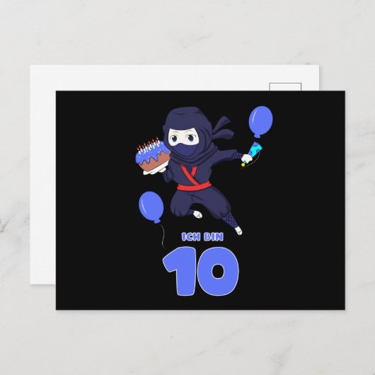NINJA誕生日10 10歳の誕生日少年コミックファン ポストカード (正面/裏面)