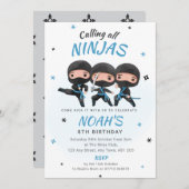Ninja Birthday Invitation - Blue Karate Party 招待状 (正面/裏面)